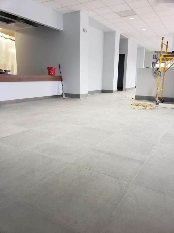 Commercial tile floor in an auto dealership