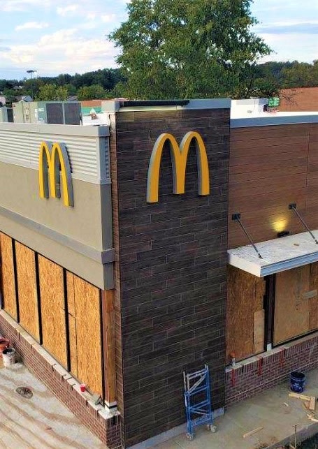 Tiled outdoor column at a McDonald's