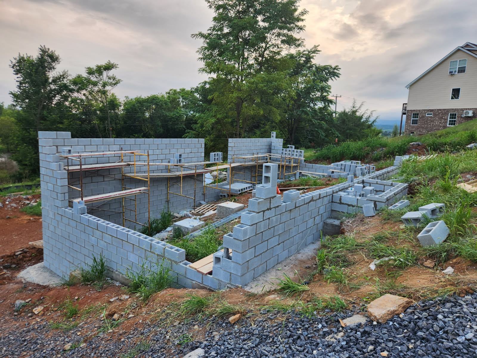 Block foundation laid for a new house in Broadway, Virginia